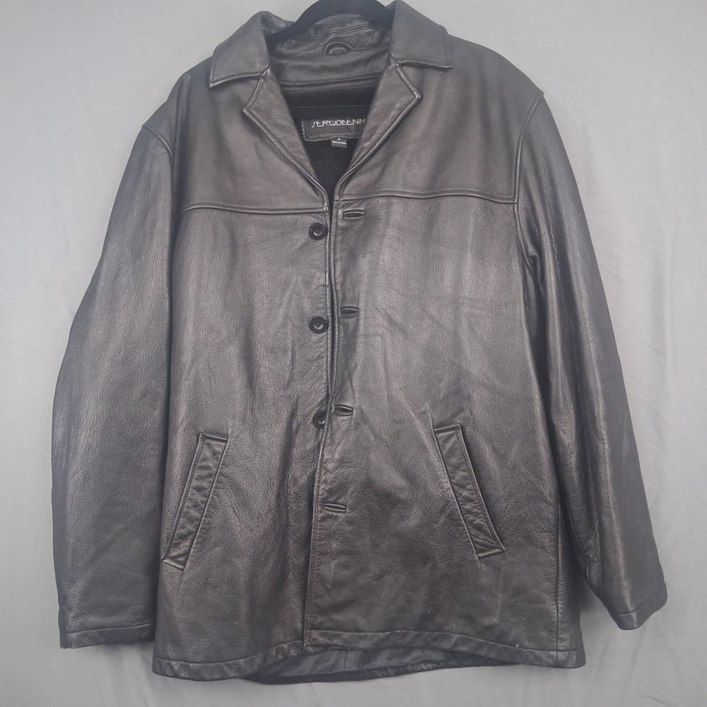 Sergio Benini Mens Black Leather Button Front Jacket Size M